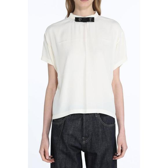 NEW N°21 silk short sleeve top with bow in ecru - Picture 1 of 4